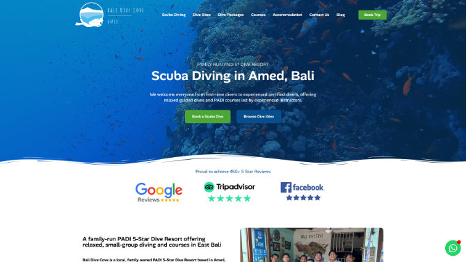 Bali Dive Cove Website redesign and build by Dark Raven
